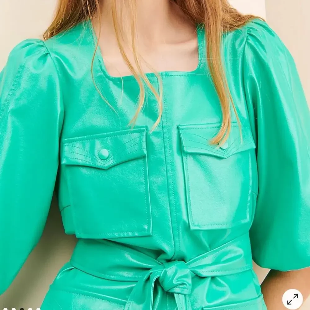 Hosbjerg Free People green Vegan Leather Mini belted Dress